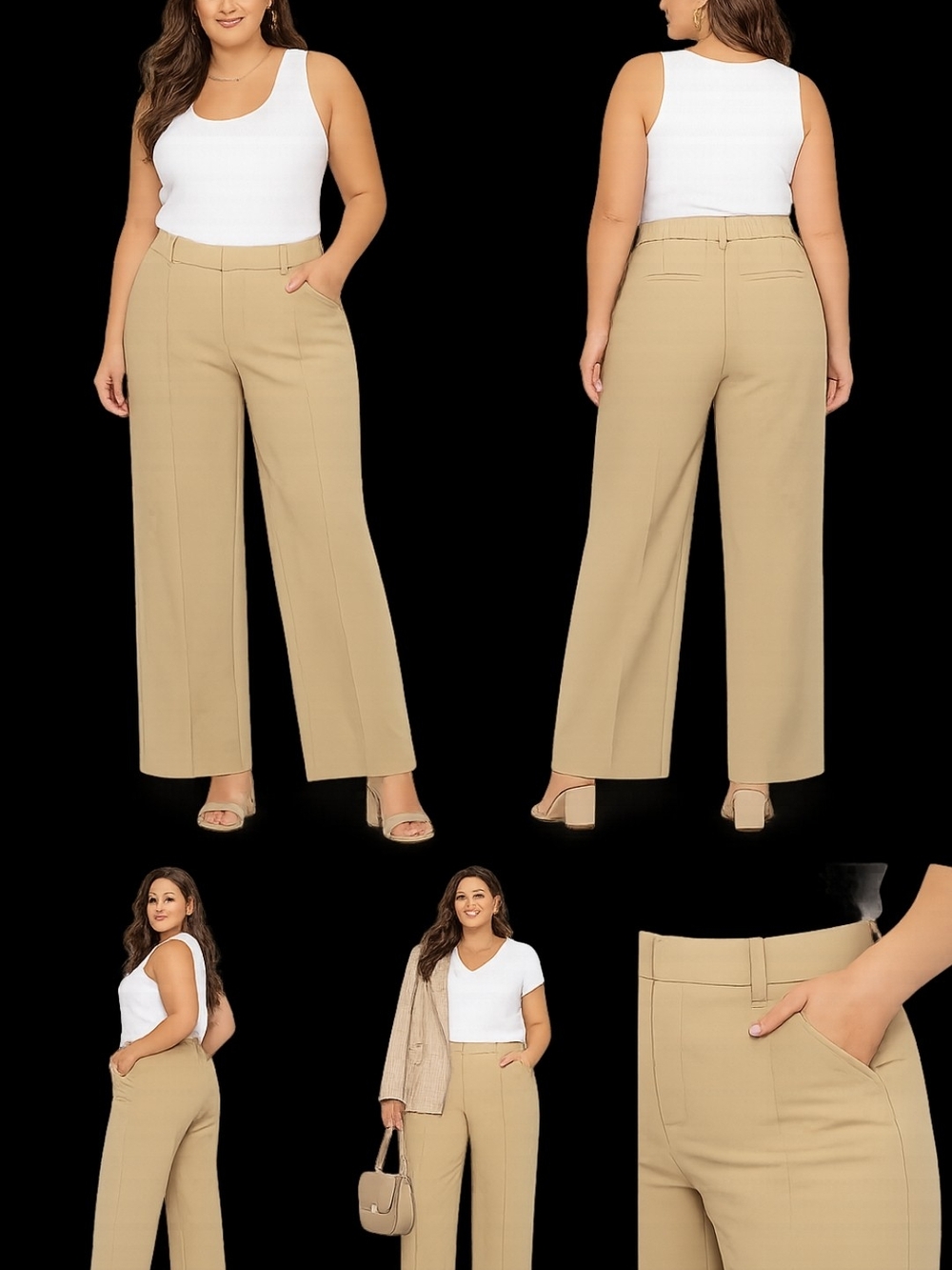 Women's Beige High Rise Wide Leg Trousers Size 10